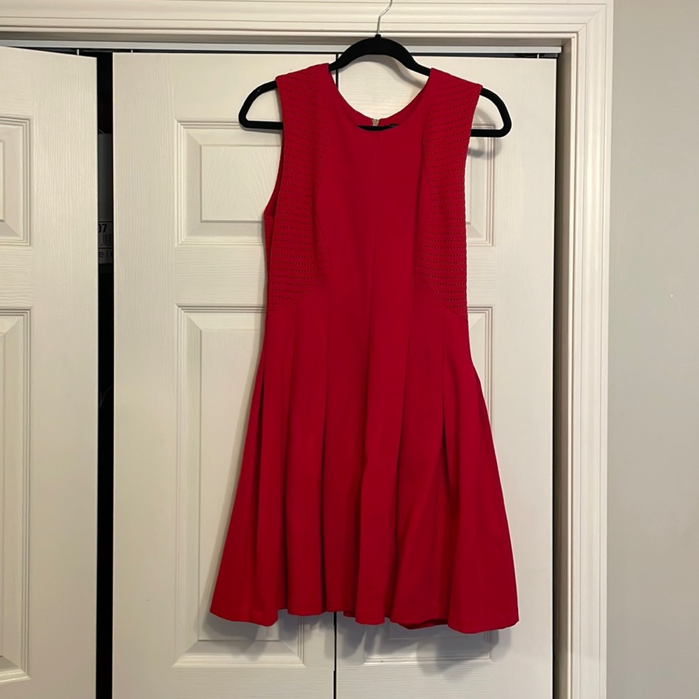 VERTIGO cherry red pleated skater dress
